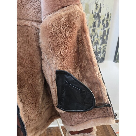 Women Sz XL Bomber Brown Aviator Flying Shearling Fur Real Leather Jacket Coat - Picture 13 of 16